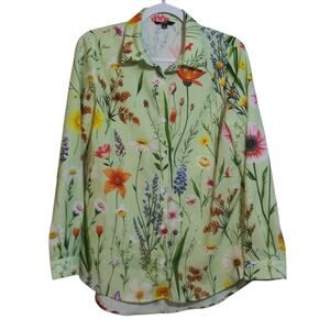 Shall We Floral Green Women's Casual Lightweight Button Up Top Size L